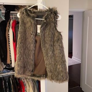 Miss London faux fur vest in brown